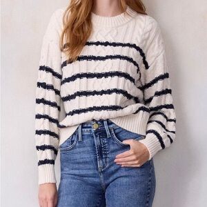 Devotion TWINS Navy and Cream Striped Sweater